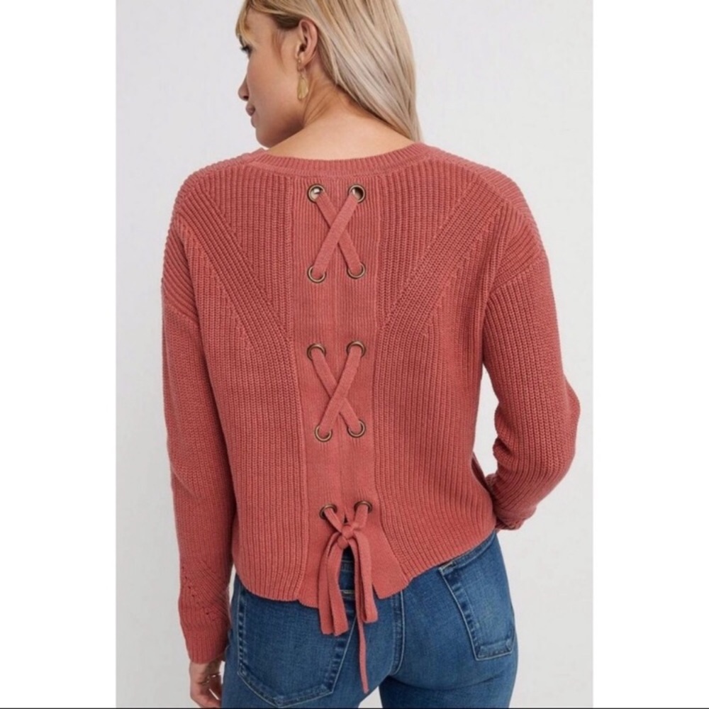 Lucky Brand Coral Back Lace Pullover Sweater Size S NEW
